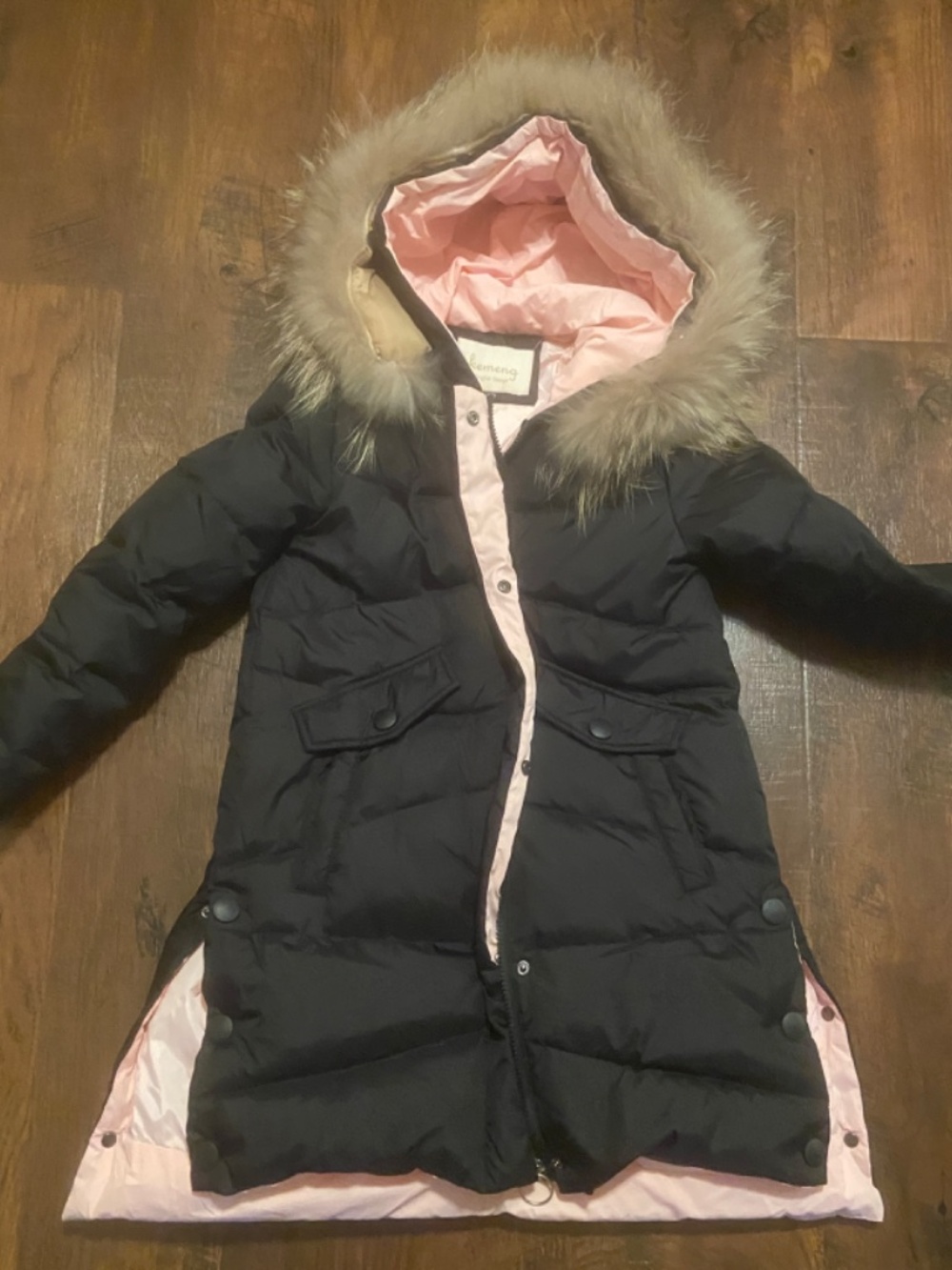 Like new! Girls Down Jacket warm black pink sz 140 8-10 Y Winter